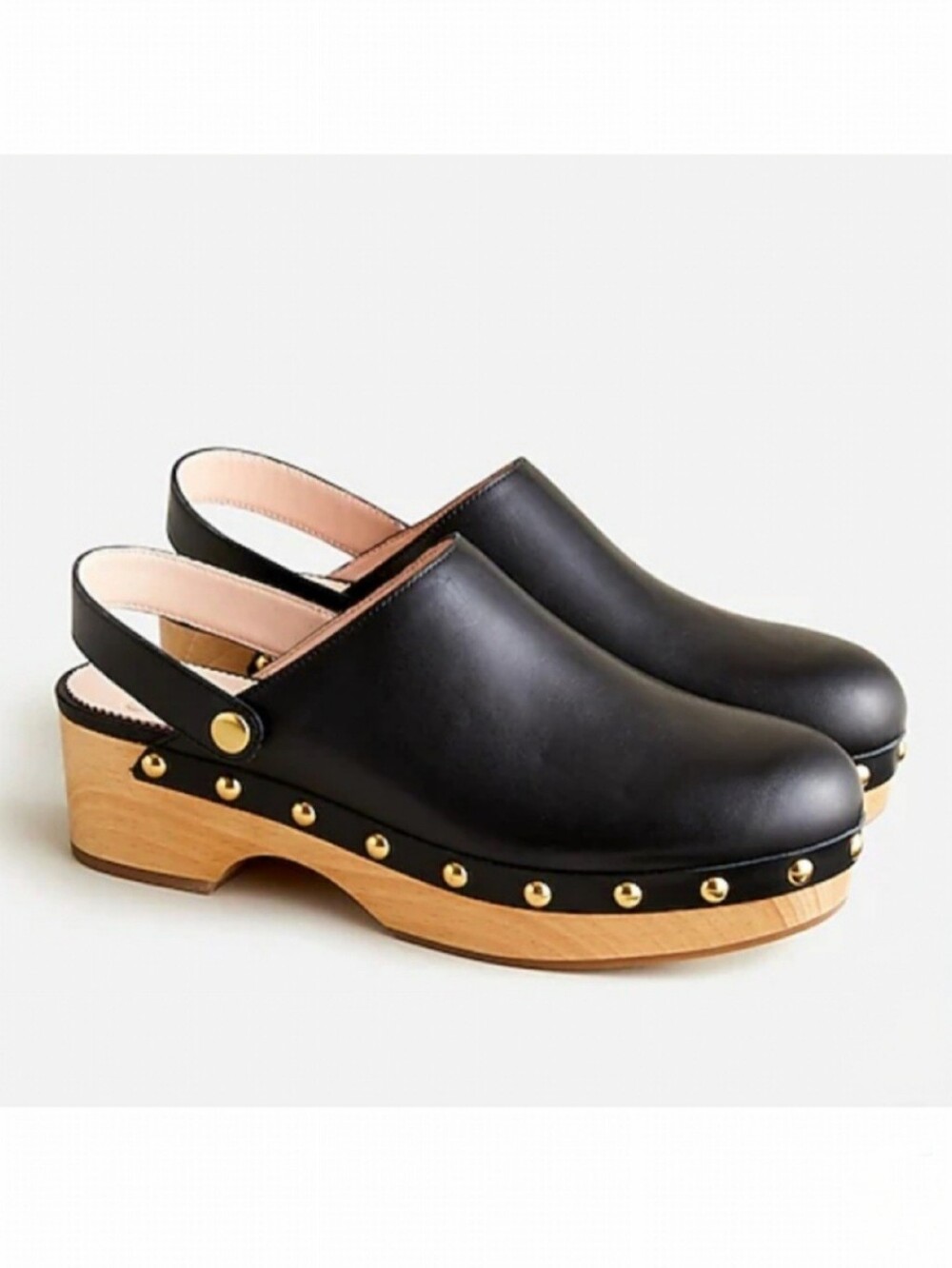 J. Crew Black Leather Studded Wood Slingback Clogs